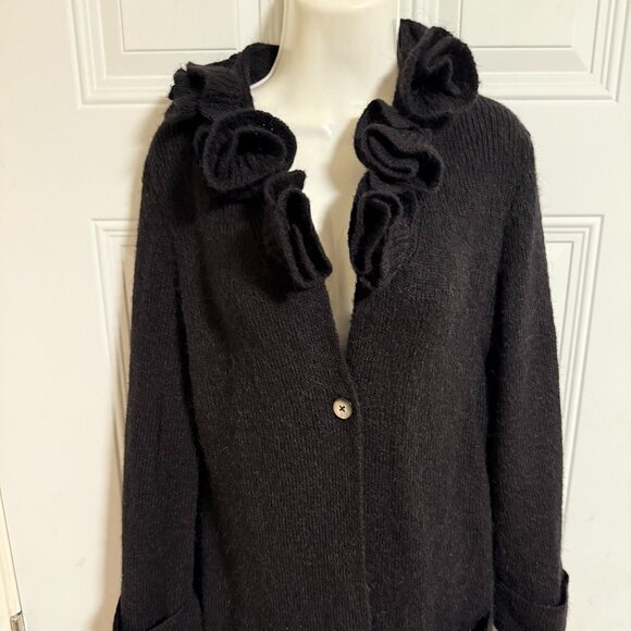 Soft Surroundings Cardigan Black Ruffle Collar SZ Large Sedona Chic - Picture 1 of 9